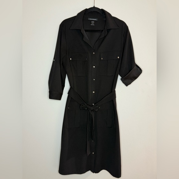 Ashley Stewart Dresses & Skirts - Ashley Stewart Black Shirt Dress Button Front Belted Midi Career Workwear